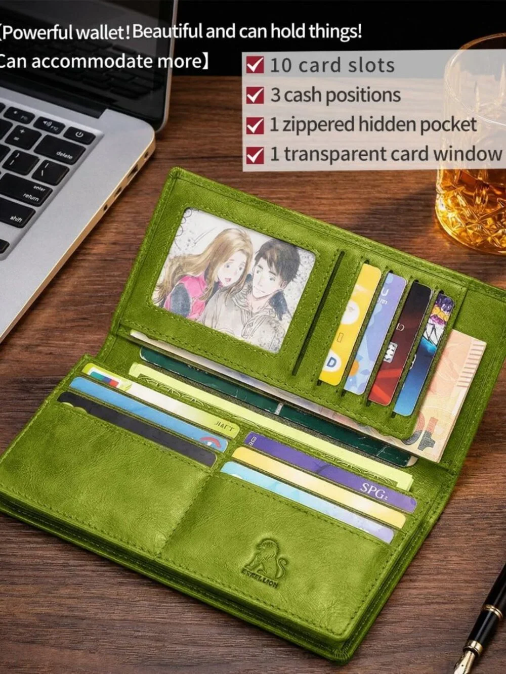Vintage Leather Bifold Wallet - RFID Blocking, ID Window, Multi-Card Slots